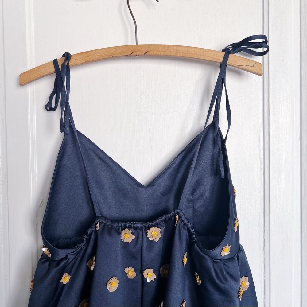 Dhruv Kapoor • Anthropologie Calysta Dress navy blue satin midi sequin floral - Picture 13 of 13
